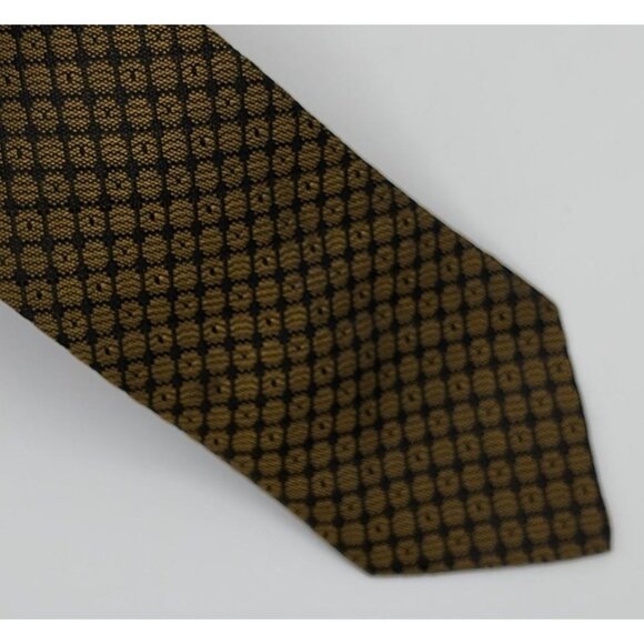 Geometric Tie Narrow Necktie Gold Black Silk 2.75" Wide 54" Long VTG - Picture 2 of 4